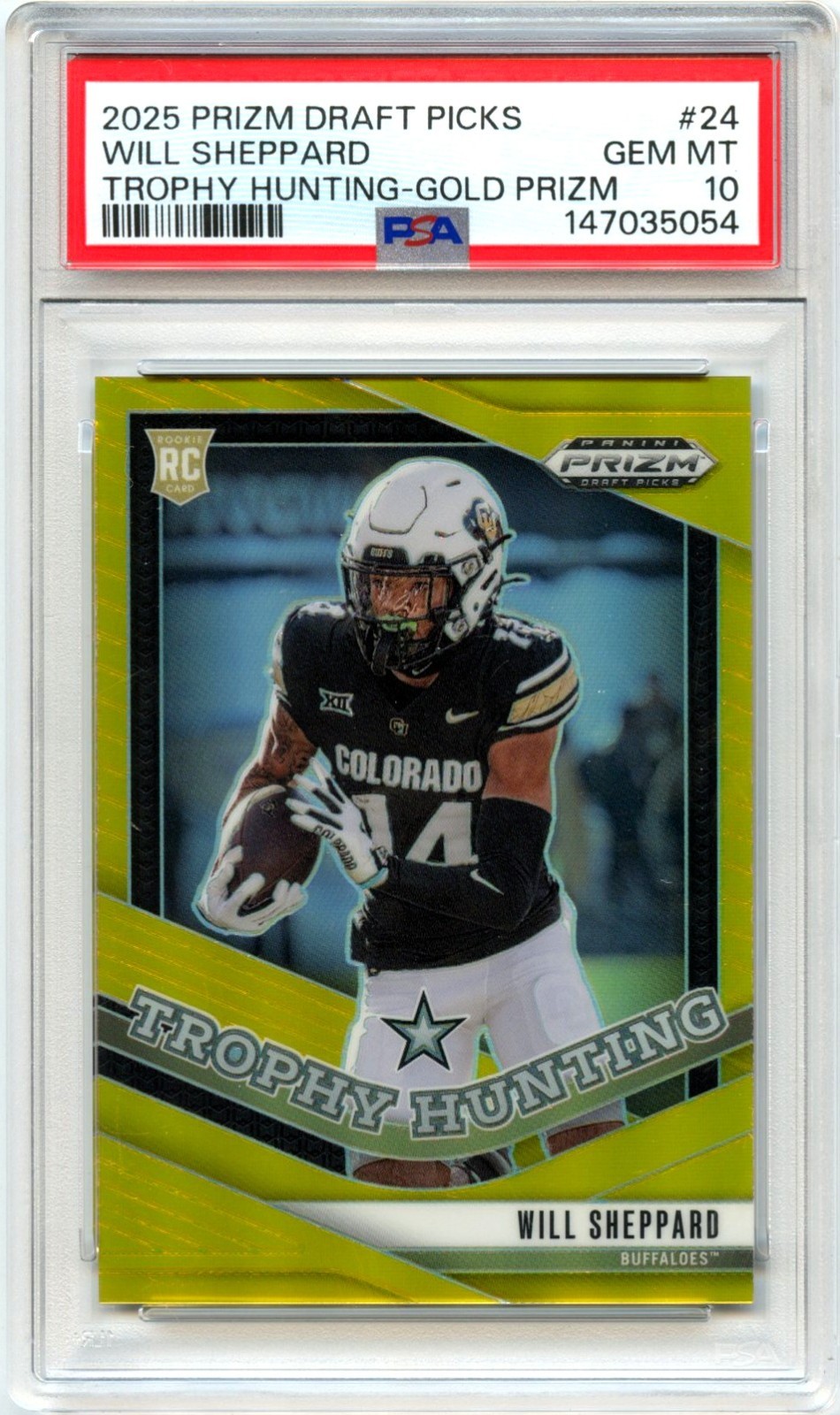 WILL SHEPPARD RC 2025 PRIZM DRAFT GOLD TROPHY HUNTING ROOKIE SP 3/10 PSA 10 GEM