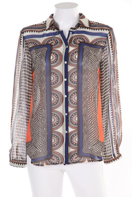 ZARA Shirt Blouse Chiffon Geometric Pattern S charcoal ivory