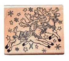 Santa Claus Reindeers Christmas Holiday Season Characters Wood Rubber Stamp