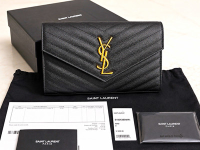 Saint Laurent YSL Medium, Monogram, Matelasse, Chain,Black,Gold, Full Set 610653