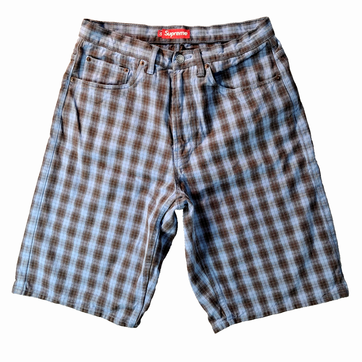 Supreme Baggy Shorts Men's Size 30 Plaid (Blue/Black) Long Below