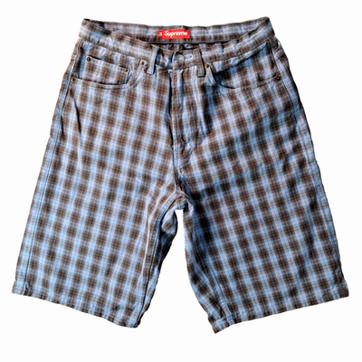 Supreme Baggy Shorts Men's Size 30 Plaid (Blue/Black) Long Below