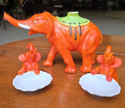  VINTAGE GERMAN BAVARIA NOVELTY ELEPHANT CIGARETE HOLDER/ DECANTER ORANGE