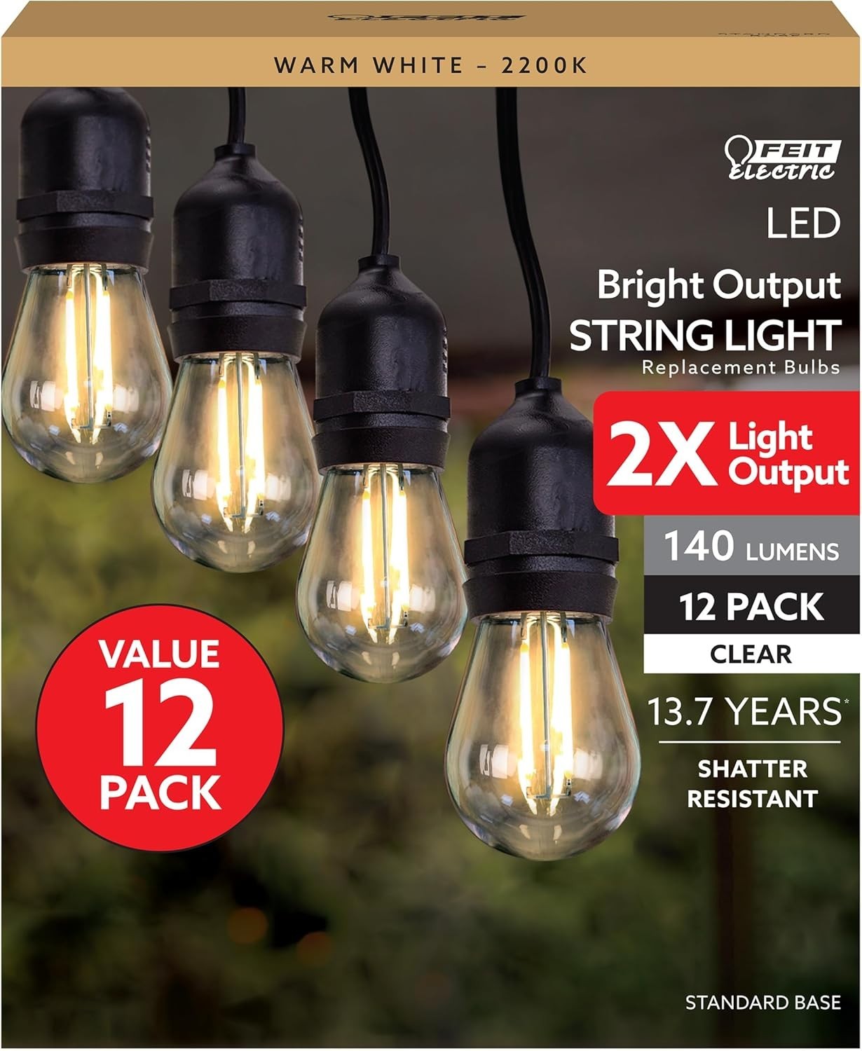 Outdoor String Lights Replacement E26 Base 12pack