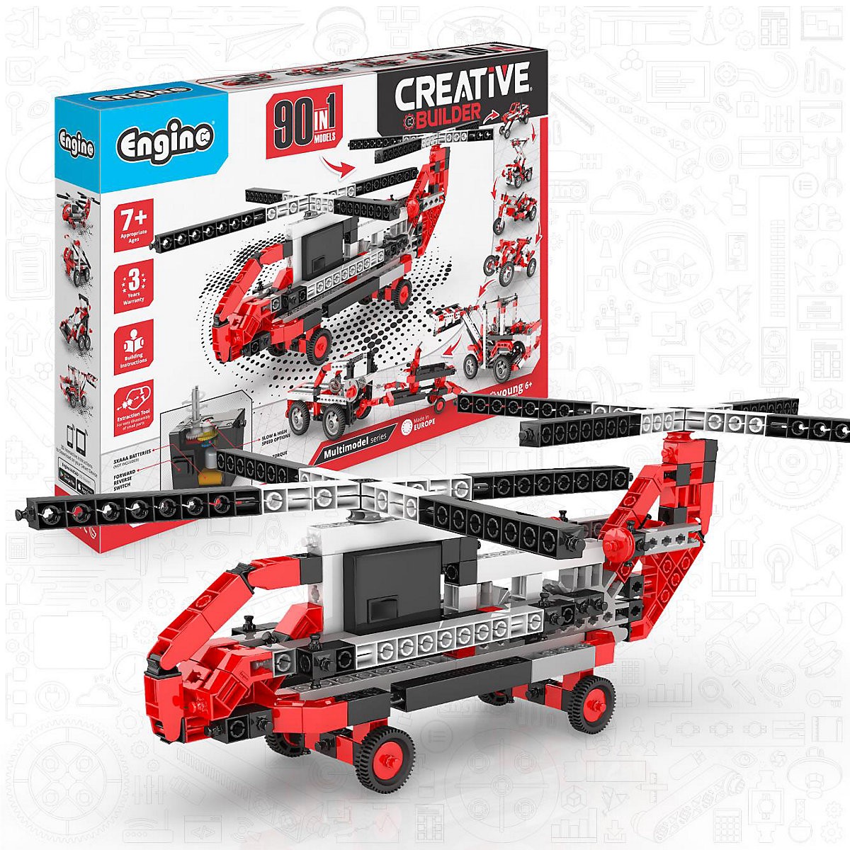 Engino Construction Creative Builder 90 Models in 1 Motorized Blocks Toy Set