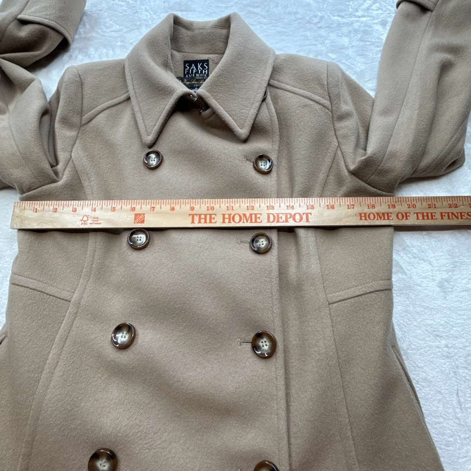 Abrigo DE COLECCIÓN Saks Fifth Avenue Mujer Talla 10 Camel 100% Lana Doble Pecho Guisante Foto 4 de 4