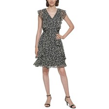 Tommy Hilfiger Womens Petites Belted Short Mini Dress B/W 8P Black/White