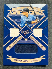 2019 Panini Leather & Lumber Brandon Lowe Rookie Triple Jersey Bats Relic Card. rookie card picture