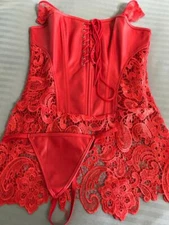 Ladies Red Hot Sexy Lace-up Bustier & Thong Lingerie ~ Sz. Large ~ NEW