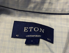 ETON Contemporary Fit Men's Dress Shirt Large 42x16.5 Blue White Plaid Cotton LS