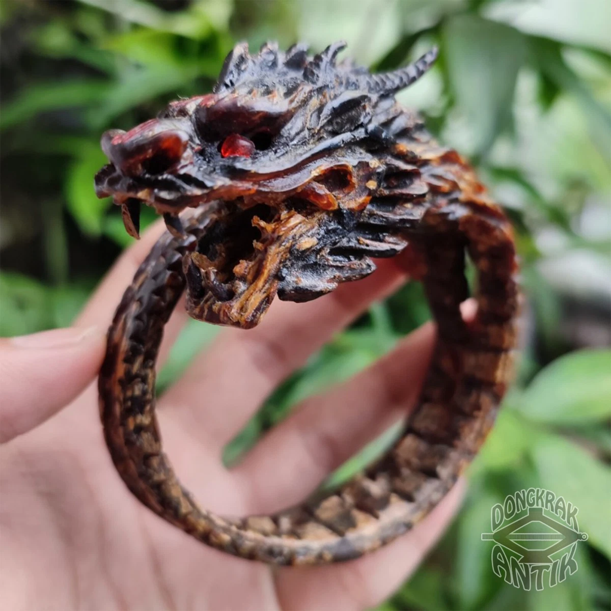 Genuine Black Corals Carving Ancient Dragon Bracelet /Akar Bahar bangle handmade