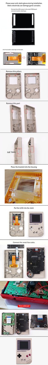 Hispeedido OSD Menu V5 Pro IPS Backlit LCD Screen & Pre-Cut Shell Case Kit For Original Nintendo Game Boy (DMG)