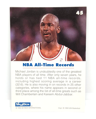 MICHAEL JORDAN 1992 SKYBOX USA BASKETBALL #45 NBA ALL-TIME