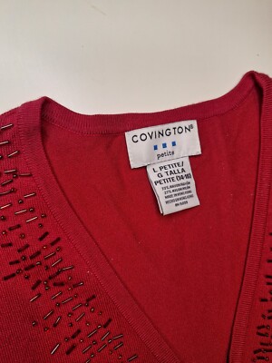Covington Petite Pullover Sweatshirt Größe L Rot Perlen Hong Kong Viskose