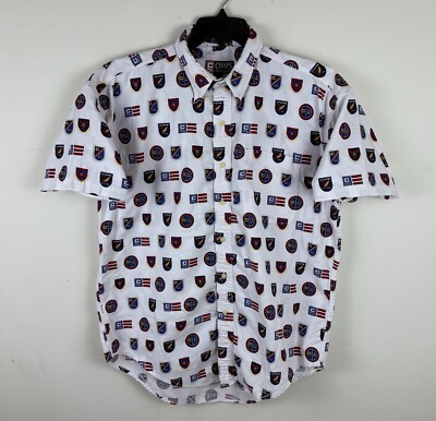 Vintage 90s Chaps Ralph Lauren Graphic Button Down Shirt / Short Sleeve / Large 