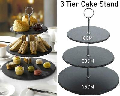 3 Etagen Naturschiefer Kuchenständer Nachmittagstee Hochzeit Teller Partygeschirr