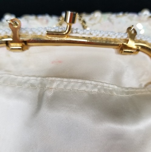 Vintage Bead & Sequin White Ivory Evening Bag Small Clutch Purse Wedding Prom - Picture 3 of 12