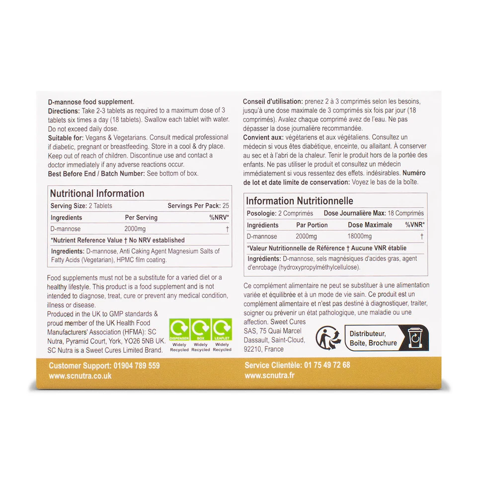 Comprimidos Waterfall D-Manosa 1000 mg | Soporte para infecciones urinarias y cistitis | Máxima pureza Foto 2 de 4