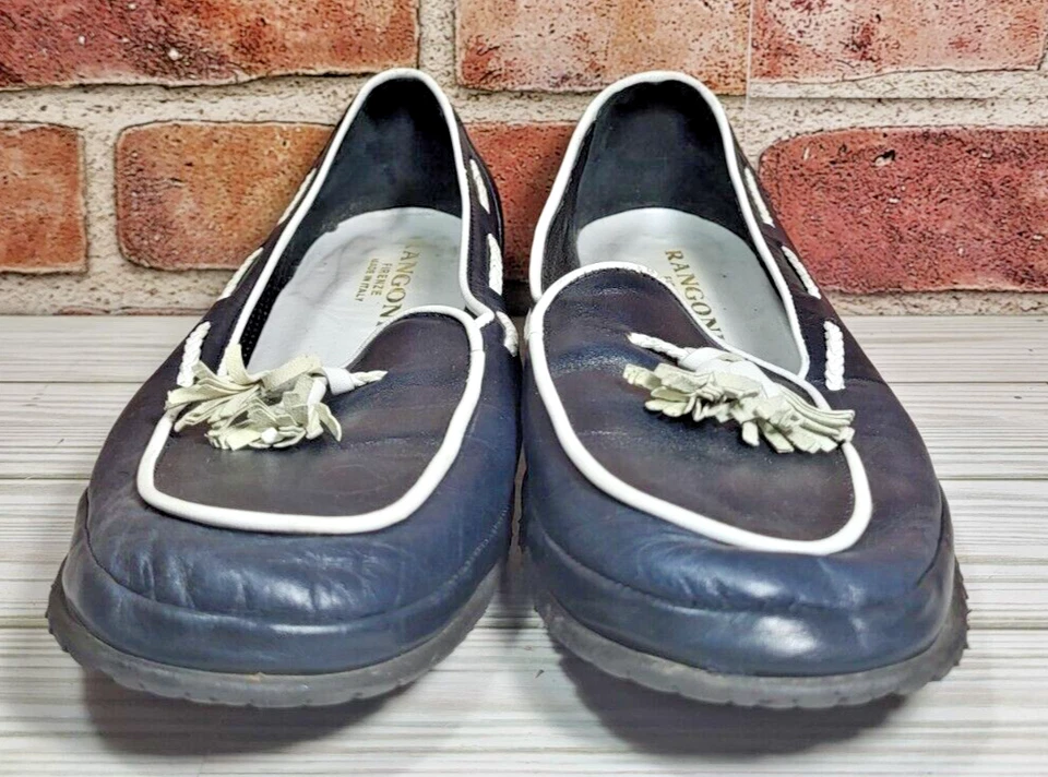 Mujer Rangoni Todo Cuero Azul Marino Mocasines Borlas Barco Zapatos Talla 8.5 B Foto 2 de 4