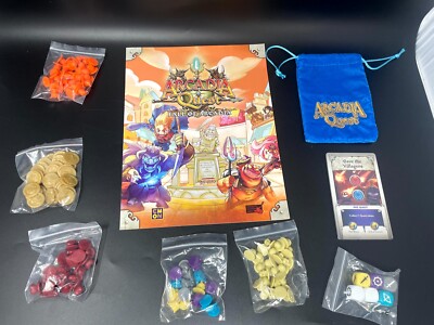 Arcadia Quest Inferno Kickstarter Hell of a Box dice bag Dice Rules Cards Tokens
