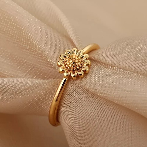 14K massives Gold Blumen Ehering zierlich vorsteckbar Ewigkeit Gänseblümchen Braut Ring - Bild 3 von 13
