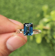 Lab London Blue Topaz Ring - Emerald Cut 9X7mm Octagon London Blue Topaz Ring