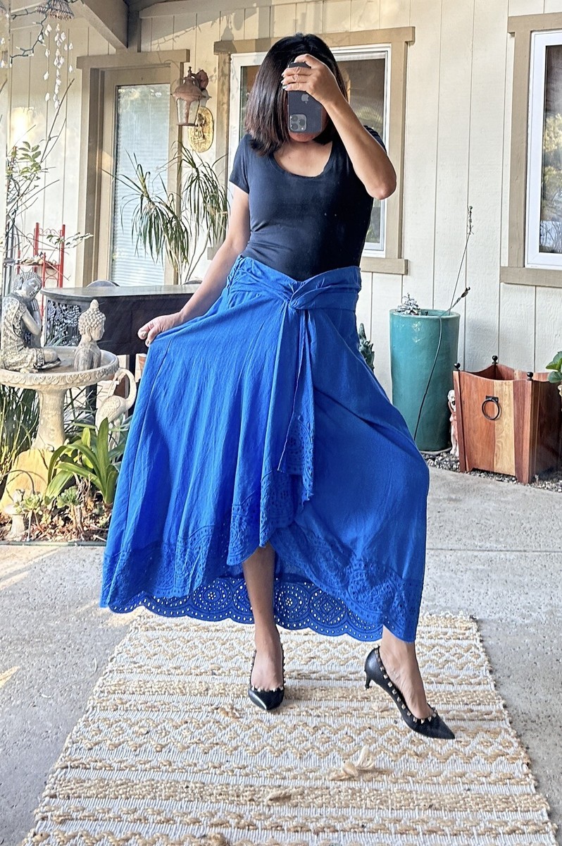 Jason Wu Blue Knot Front Linen Blend Midi A Line Eyelet Skirt Size
