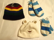 Place 3T-4T 18/24 Month Blue Stripe Mittens 12-18 Ivory Size 4-6 Stripe Hat Lot