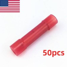 50 Car Audio Wire Butt Connectors Red NYLON 22-18 AWG Gauge Crimp Terminals US