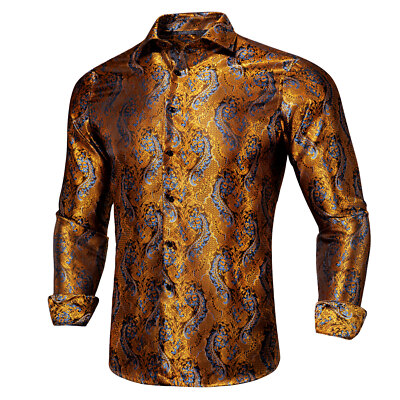 Mens Shirt Long Sleeve Button Down Red Gold Black Shirts Casual Tops | eBay