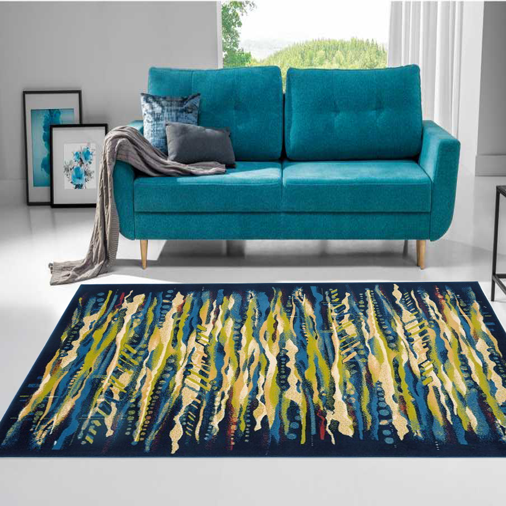 Blau Wohnzimmer Teppich Stylischer Moderner Limette Pflegeleicht
