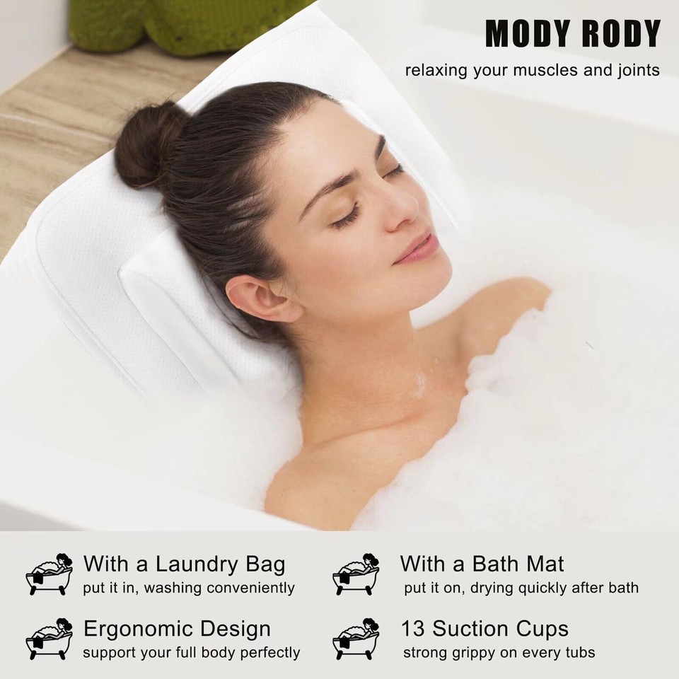 MODY RODY Full Body Bath Pillow with Lumbar Support Long Bathtub ...