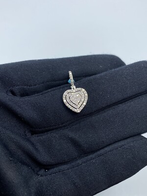 14k White Gold Heart Ripple Natural Diamond Pendant 0.8 ctw