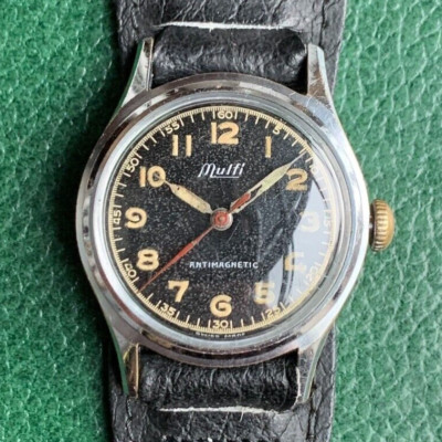 Vintage Multi Antimagnetic 17 Jewels Swiss Black Dial Military
