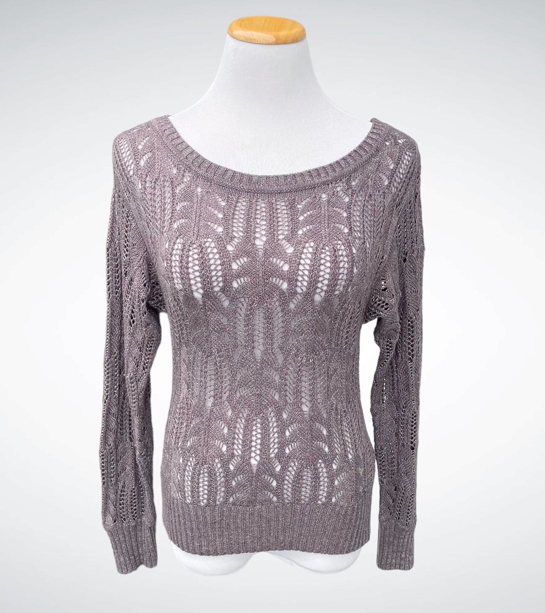 Bebe Open Weave Sparkle Sweater Sheer Pullover Long Sleeve, Size S