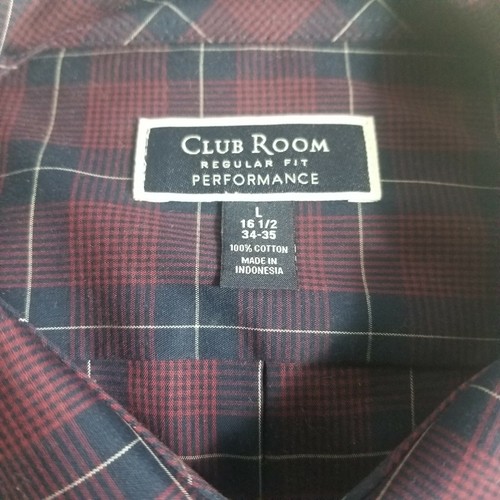 Club Room Regular Fit Performance Plaid Long Sleeve Shirt NWT Size L (16 1/2) - Picture 2 of 4
