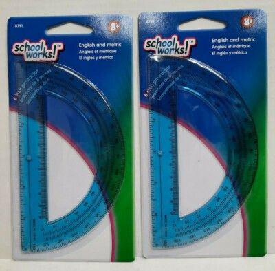6'' Inch 180° Degree Transparent Blue Protractor Plastic Ruler Lot of 2 New