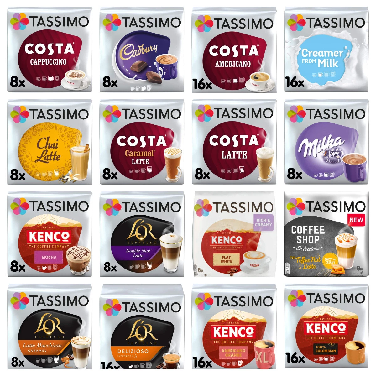 TASSIMO Coffee Capsules T-Disc Pods / Mixed Variety Packs of 20,36 or 48  t-discs