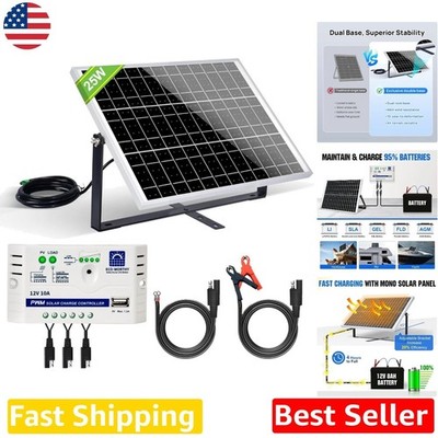 25W Solar Battery Charger Kit: Durable Monocrystalline, 10A PWM, SAE, 12V RV/Car