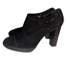 Tod  s Black Suede Horsebit Platform block Heel Pumps Shootie Booties Size 39.5