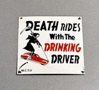 VINTAGE DEATH DRINKING DRIVING PORCELAIN SIGN CAR GAS TRUCK OIL MOTORCYCLE