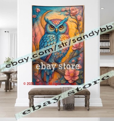 Fall Owl Tapestry Nature Wall Art forest decor 59X82 in