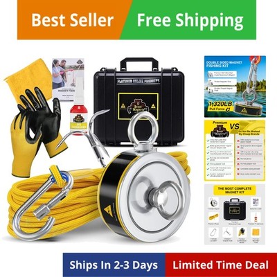 1320LB s Complete Magnet Fishing Kit | Double Sided Fishing Magnet Kit with C...