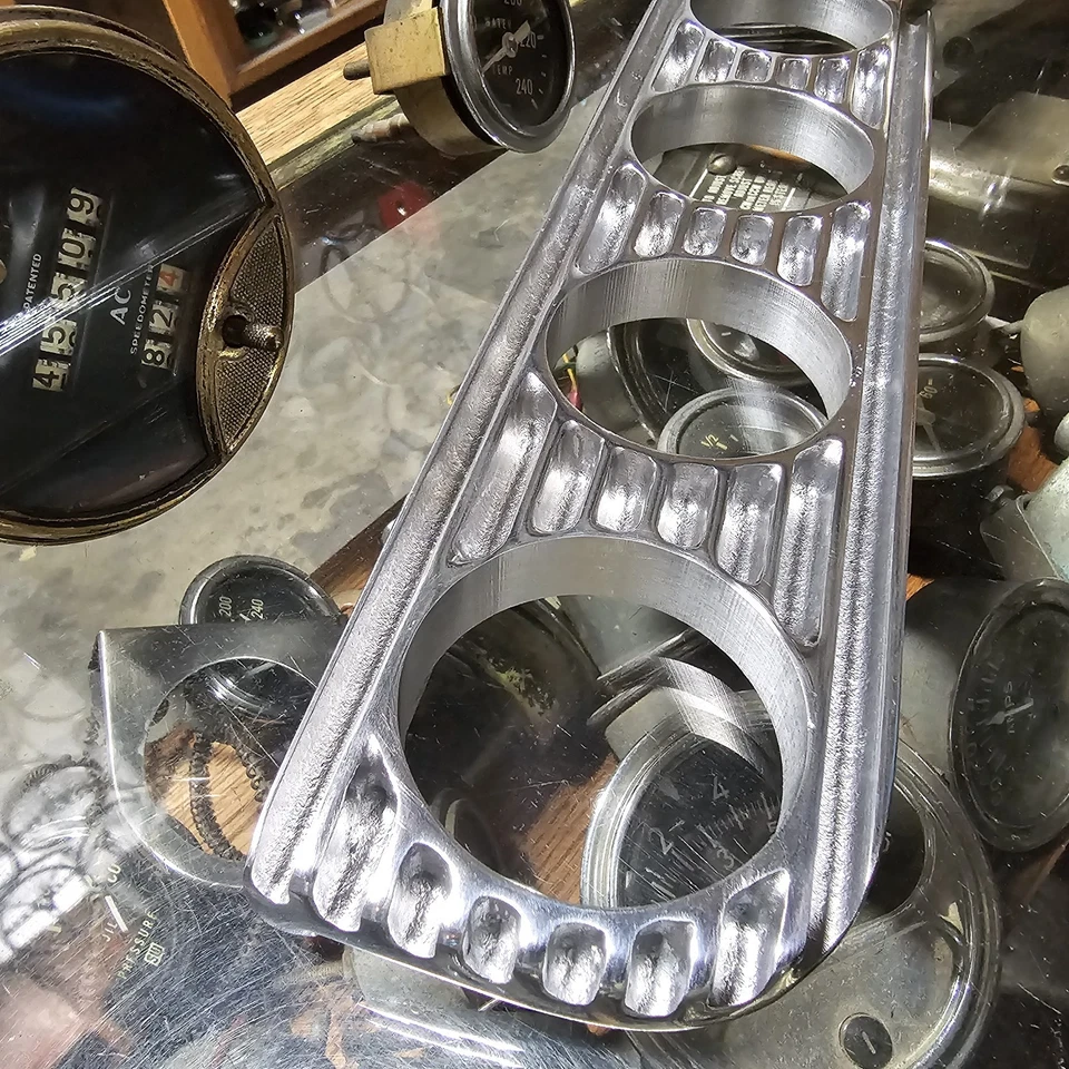 Polished Finned Aluminum 4 Gauge Under Dash Panel Hot Rod Custom Car Boat Van - Image 3 of 4