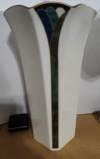 Lenox China Vtg Kelly Art Deco Style Vase Dark Green Blue And Gold Trim 1993 06