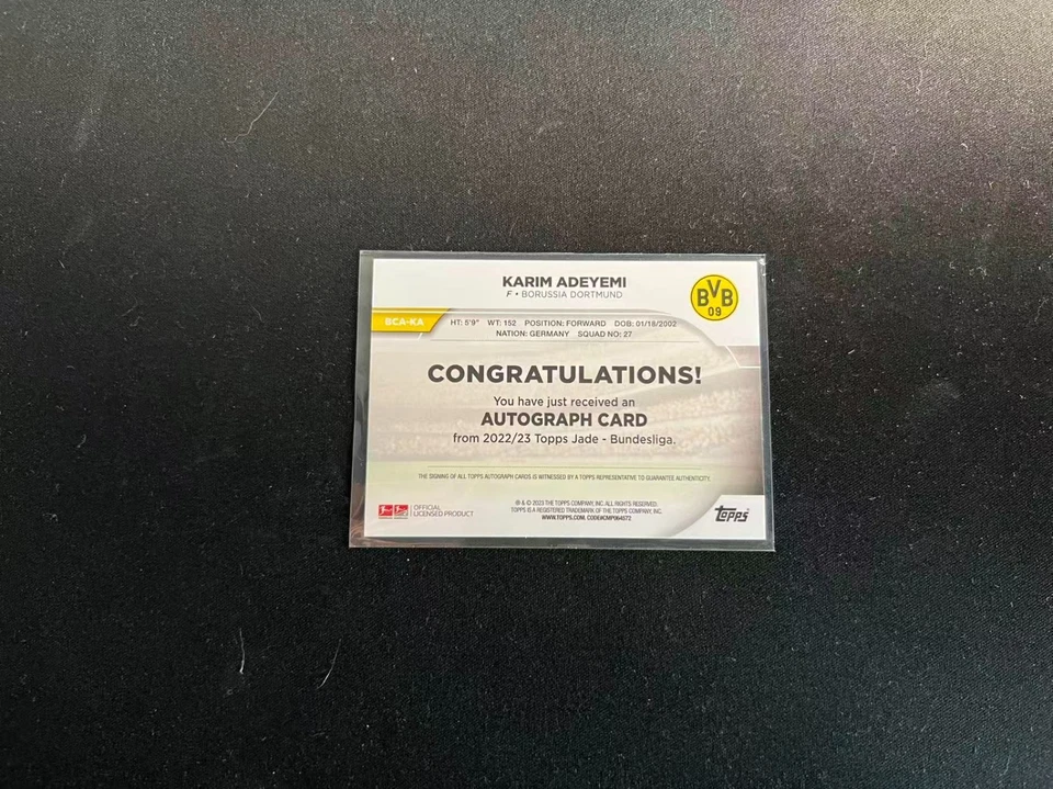 2022/23 Topps Bundesliga Jade Edition Autograph #BCA-KA Karim Adeyemi - Image 2 of 2