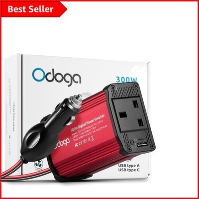 Compact Red 300W Car Power Inverter - Efficient Charging for All Devices