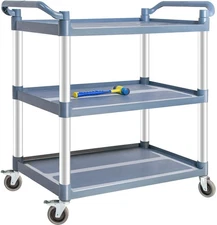 Plastic Utility Carts with Wheels, 3-Tier Medium Size Restaurant Food Cart, Heav