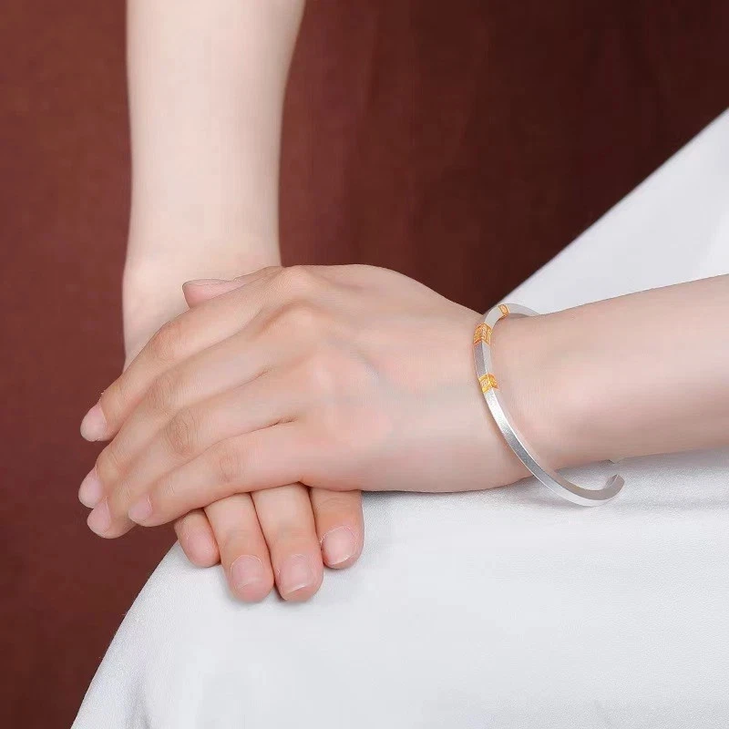 Pure S999 Fine Silver Bracelet 4mm Fu Open Bangle 27-28g Inner Perimeter:7.1inch - Image 3 of 4