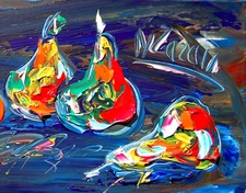 BLUE PEARS     Abstract Modern Original Oil Painting  CANVAS BY KAZAV TJ7U-8